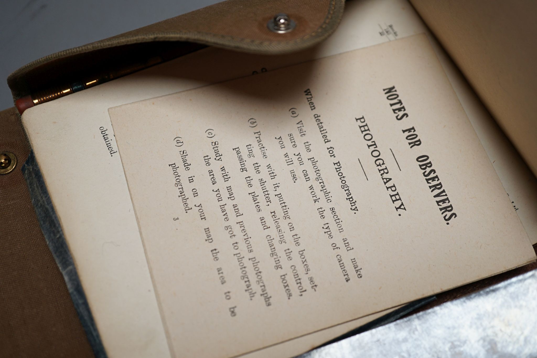 A WW1 observer's manual, with map, field message book, army form and pencil